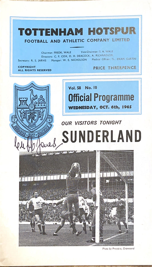 Tottenham Hotspur V Sunderland 06/10/65 Signed By Cliff Jones
