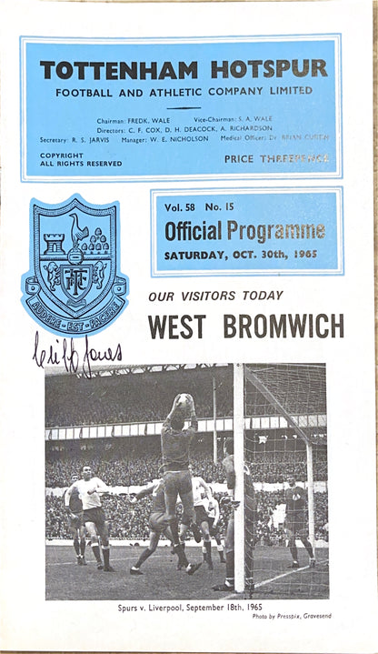 Tottenham Hotspur V West Bromwich 30/10/65 Signed By Cliff Jones