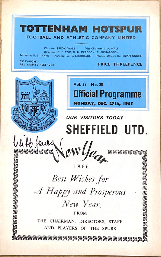 Tottenham Hotspur V Sheffield United 27/12/65 Signed By Cliff Jones