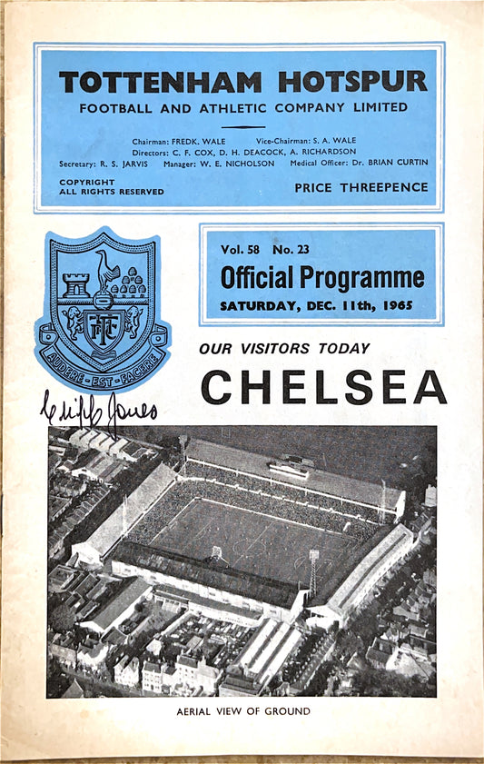 Tottenham Hotspur V Chelsea 11/12/65 Signed By Cliff Jones
