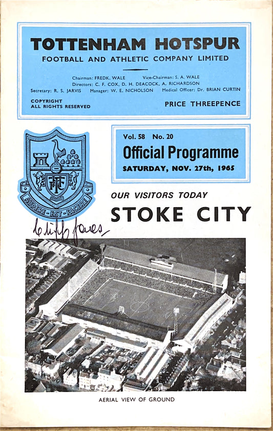 Tottenham Hotspur V Stoke City 27/11/65 Signed By Cliff Jones