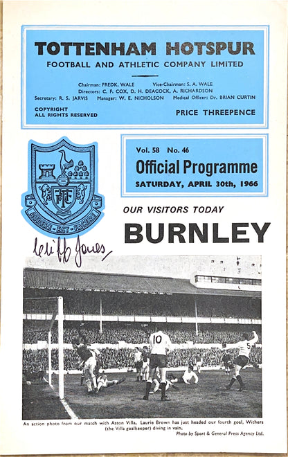 Tottenham Hotspur V Burnley 30/04/66 Signed By Cliff Jones